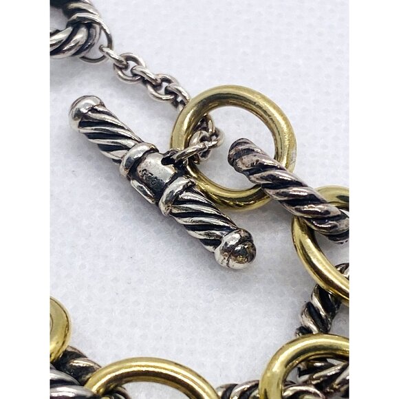 David Yurman 18K 750 925 Sterling Silver Oval Link Toggle Bracelet - Picture 7 of 12